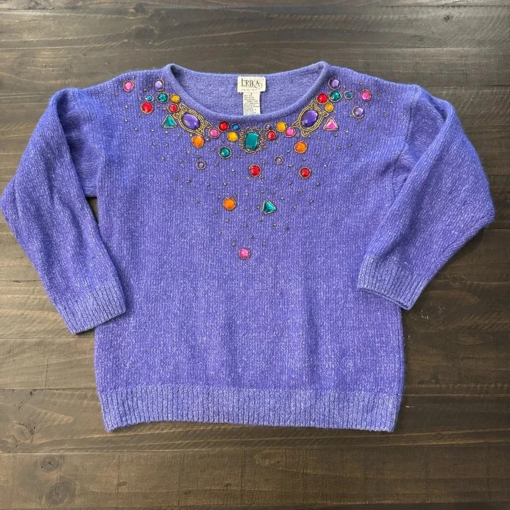 Erika Purple Sweater with Colorful Embellishments